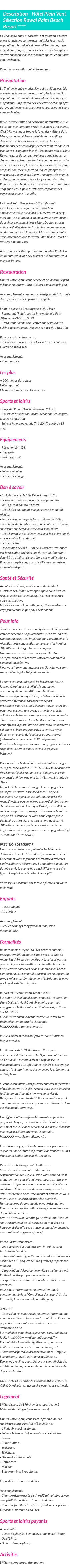 Détails du séjour