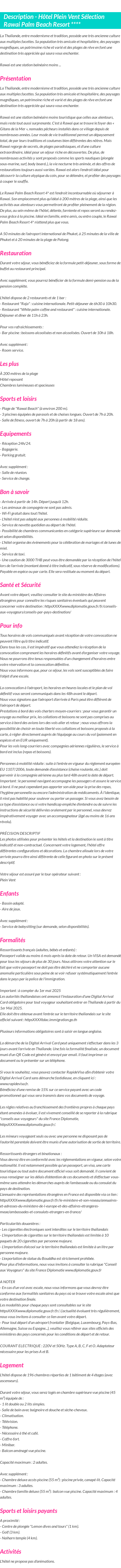 Détails du séjour