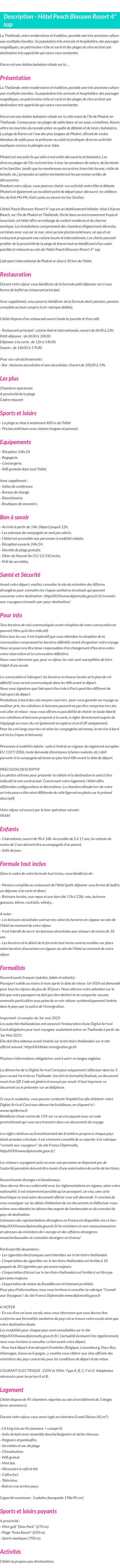 Détails du séjour