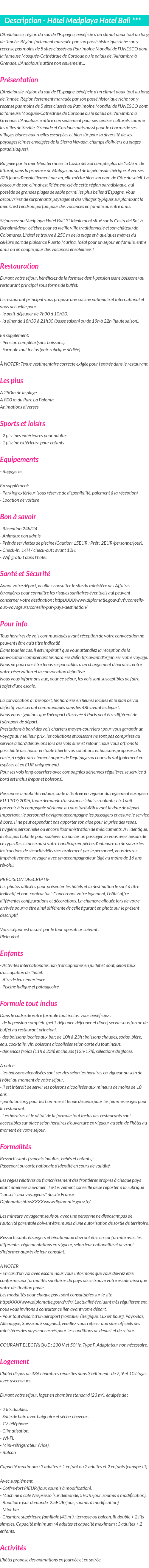 Détails du séjour