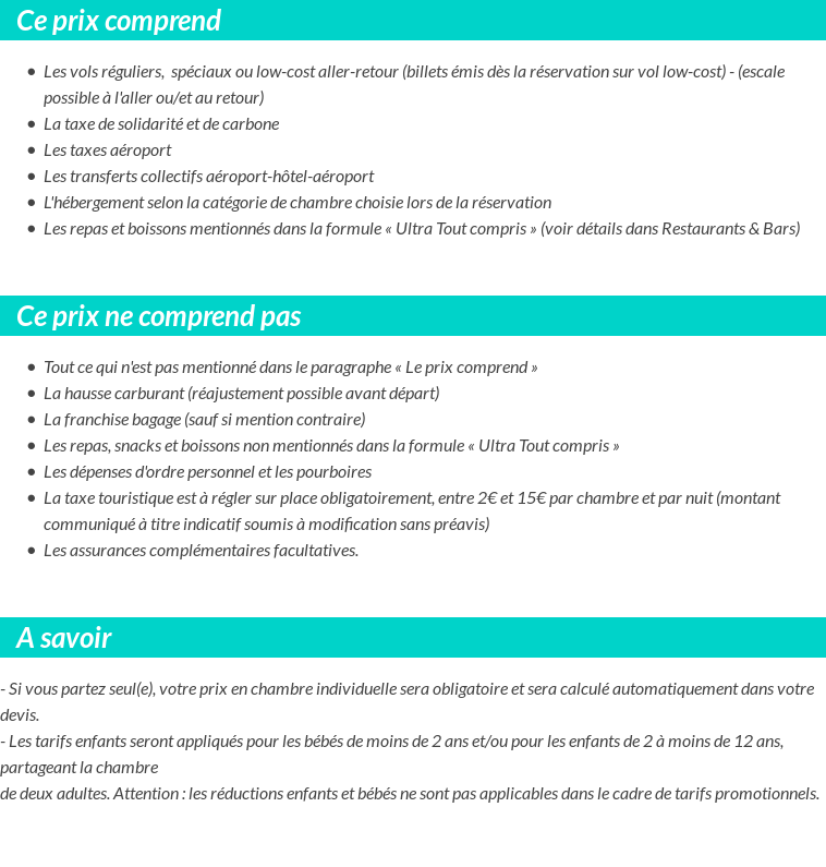 Conditions tarifaires
