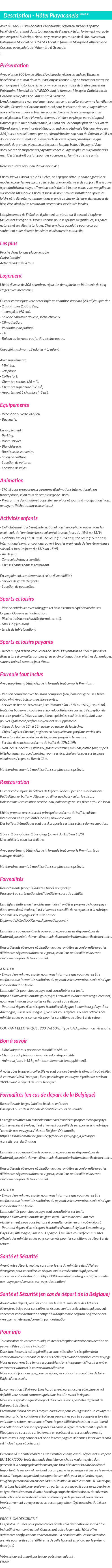 Détails du séjour