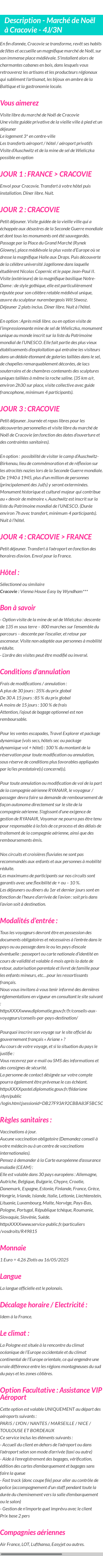 Détails du séjour