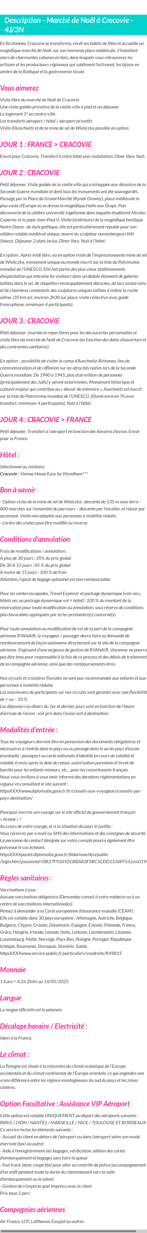 Détails du séjour