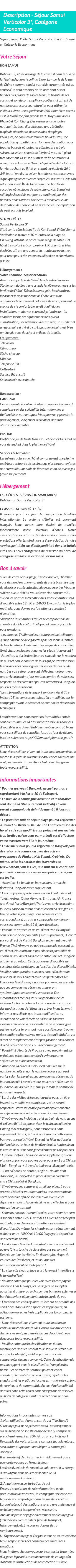 Détails du séjour