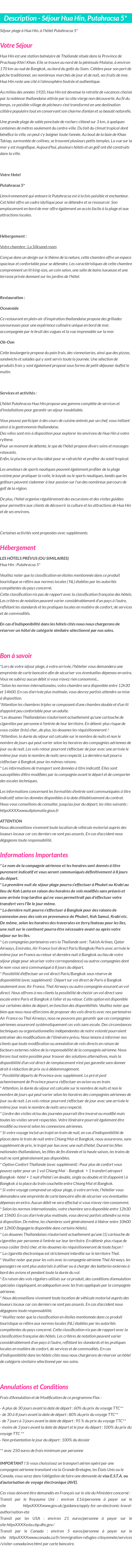 Détails du séjour