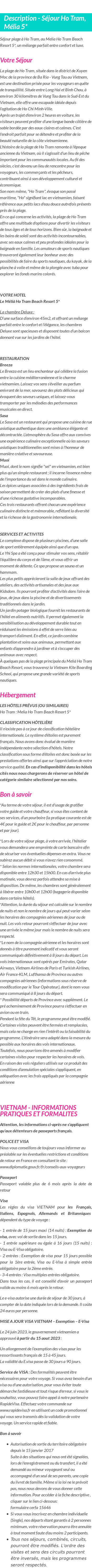 Détails du séjour