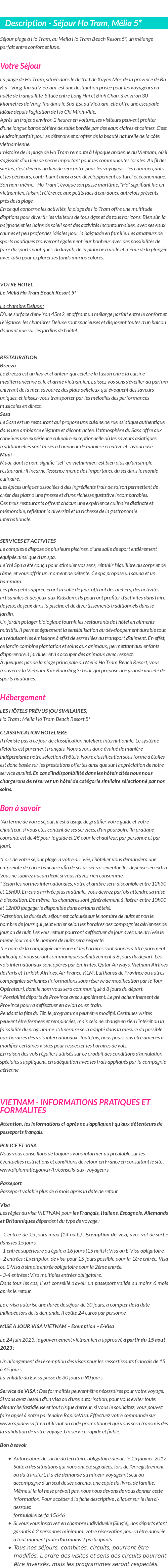 Détails du séjour