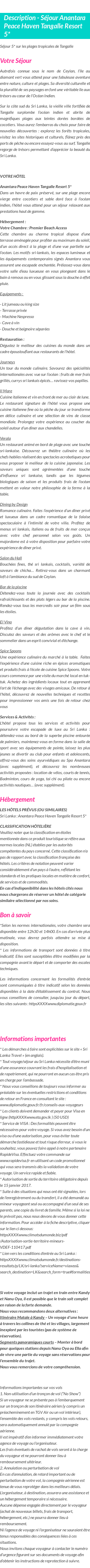 Détails du séjour