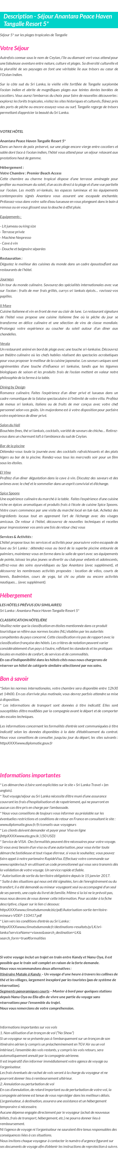 Détails du séjour
