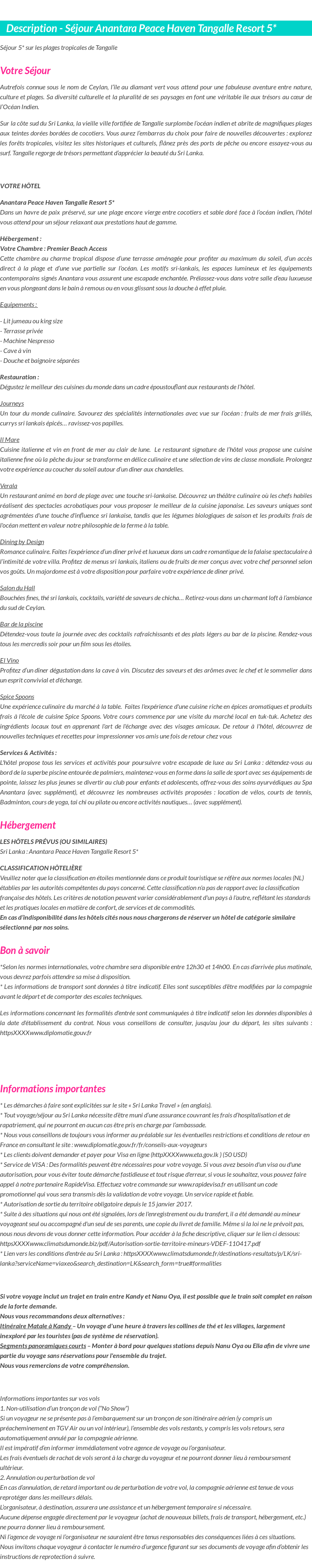 Détails du séjour