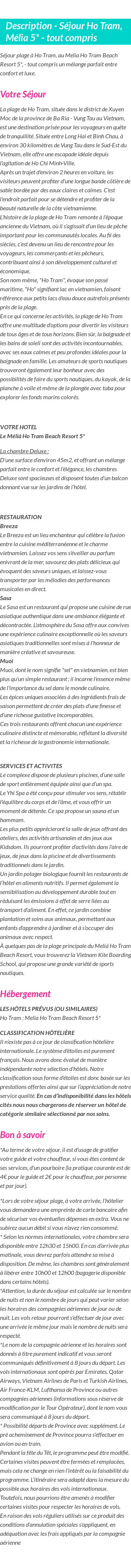 Détails du séjour