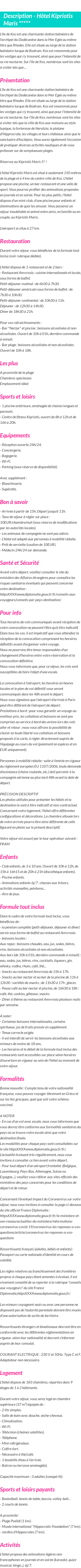 Détails du séjour