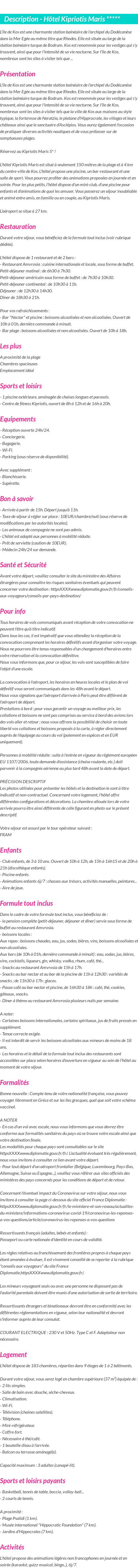 Détails du séjour
