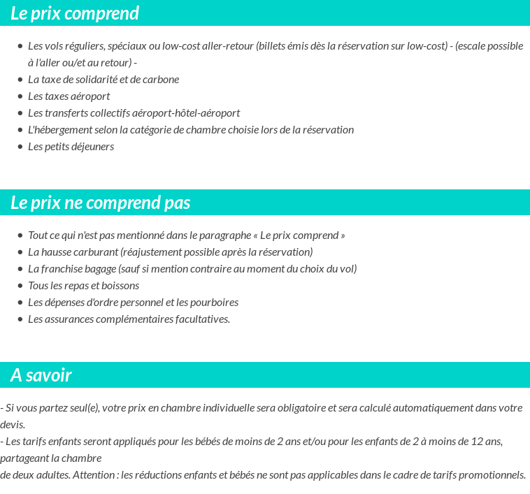 Conditions tarifaires