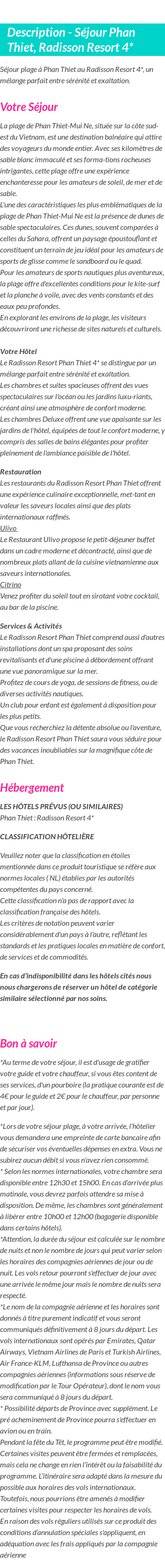 Détails du séjour