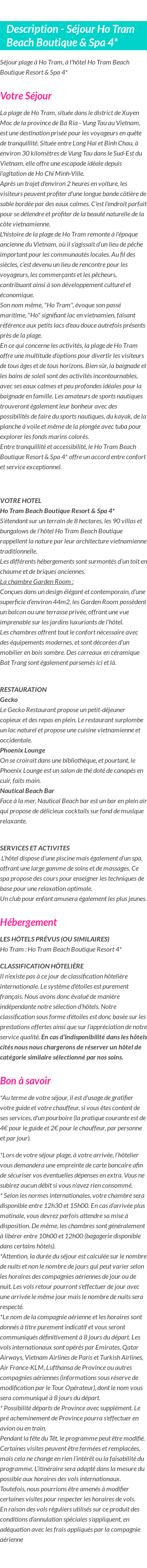 Détails du séjour