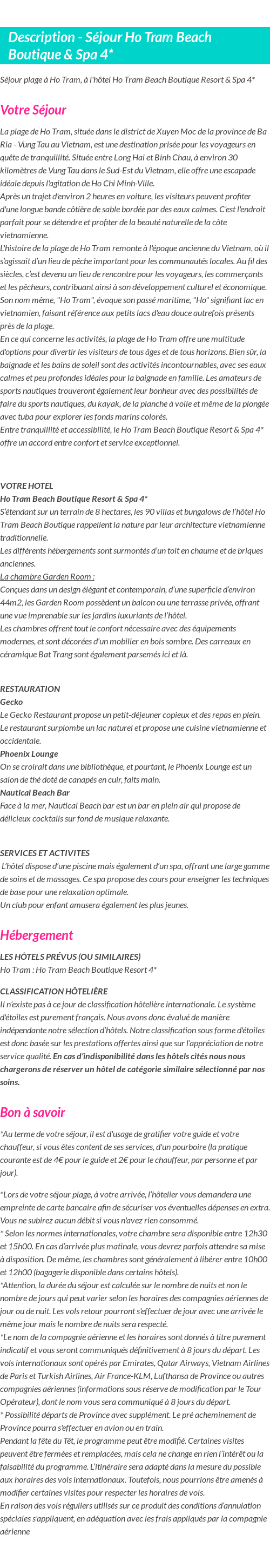 Détails du séjour