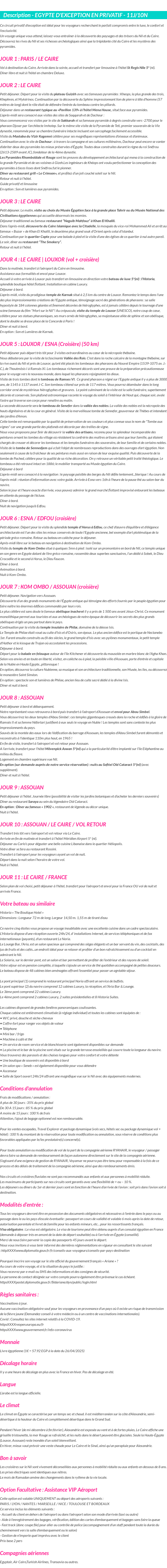 Détails du séjour