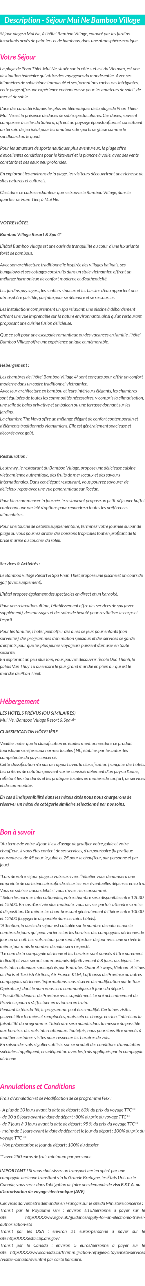 Détails du séjour