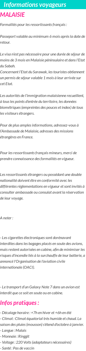 Formalités et infos voyageurs