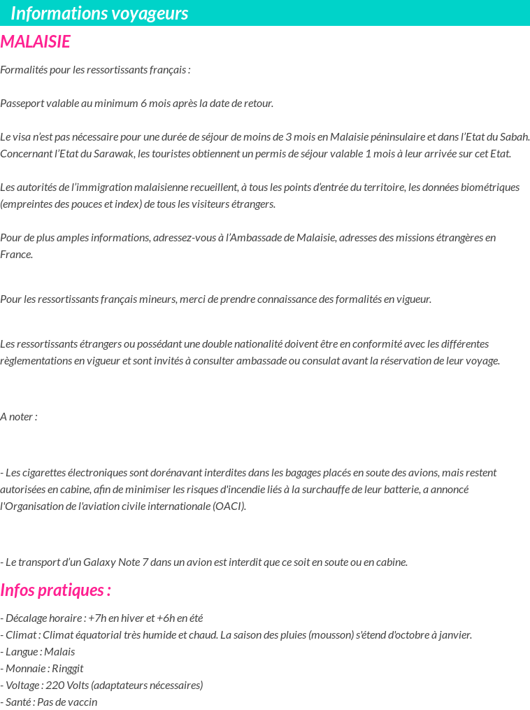 Formalités et infos voyageurs