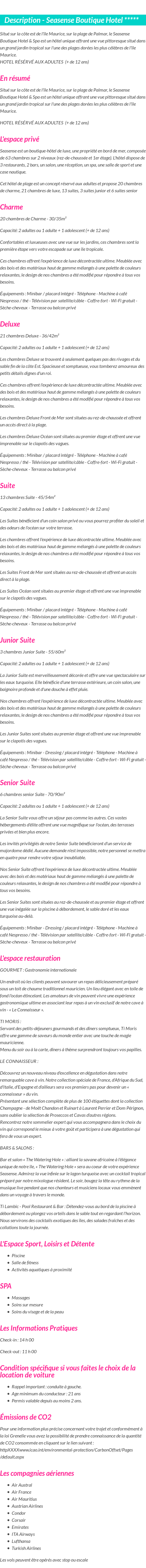 Détails du séjour