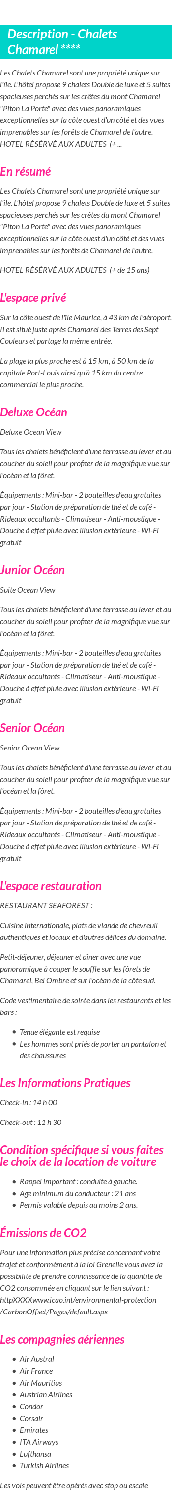 Détails du séjour