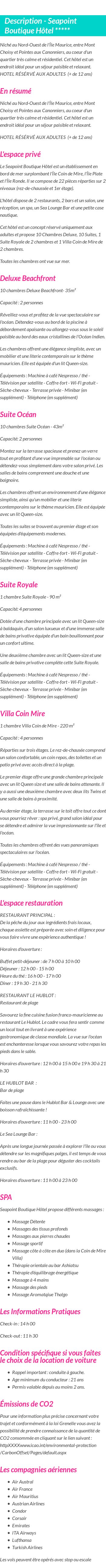 Détails du séjour