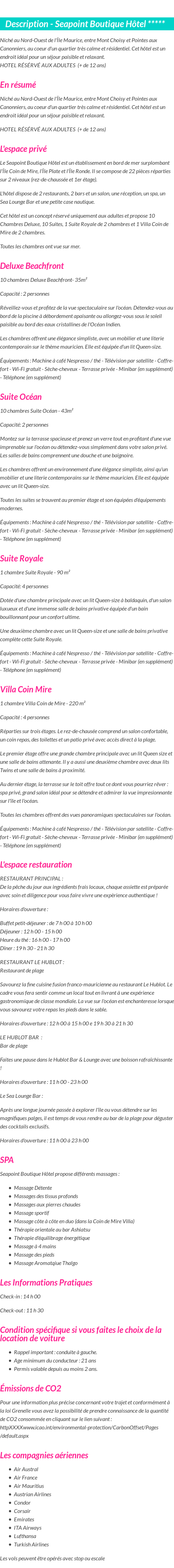Détails du séjour