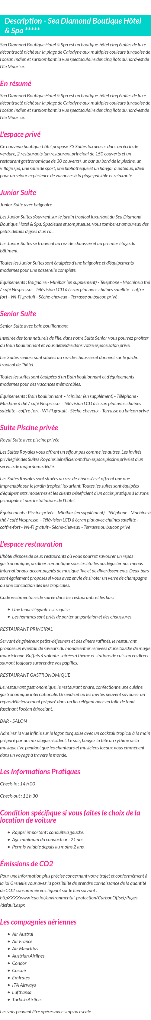 Détails du séjour