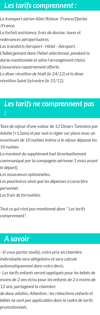 Conditions tarifaires