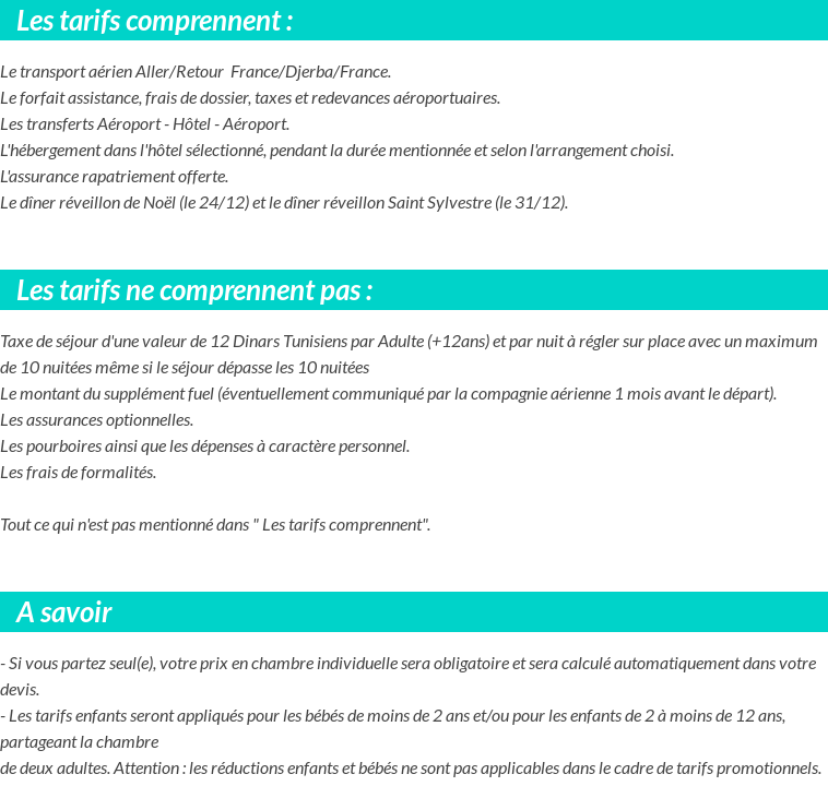 Conditions tarifaires
