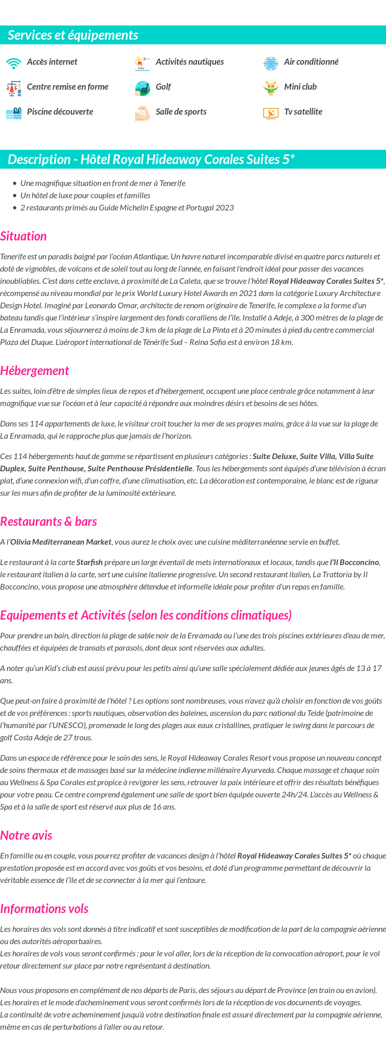 Détails du séjour
