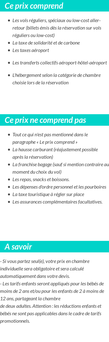 Conditions tarifaires