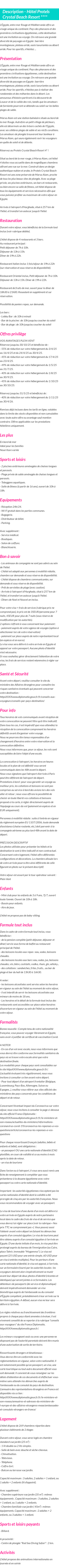 Détails du séjour