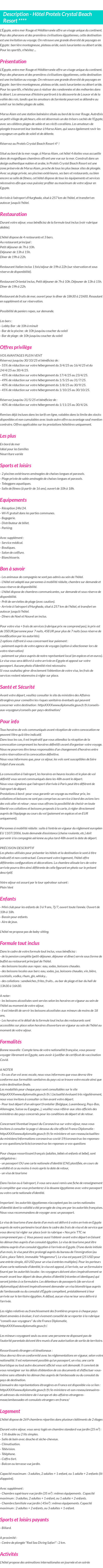 Détails du séjour