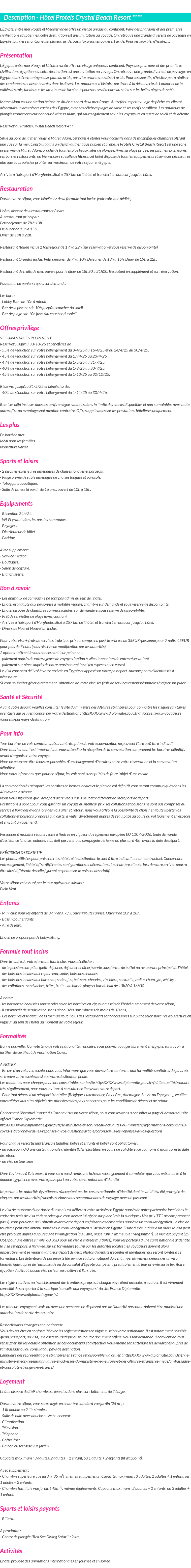 Détails du séjour