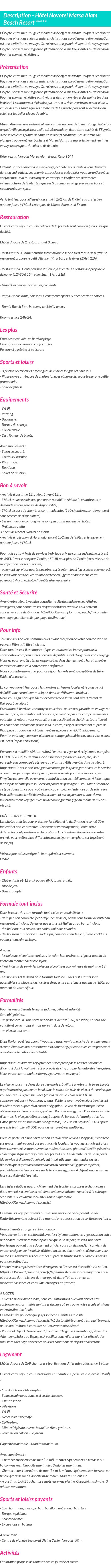 Détails du séjour