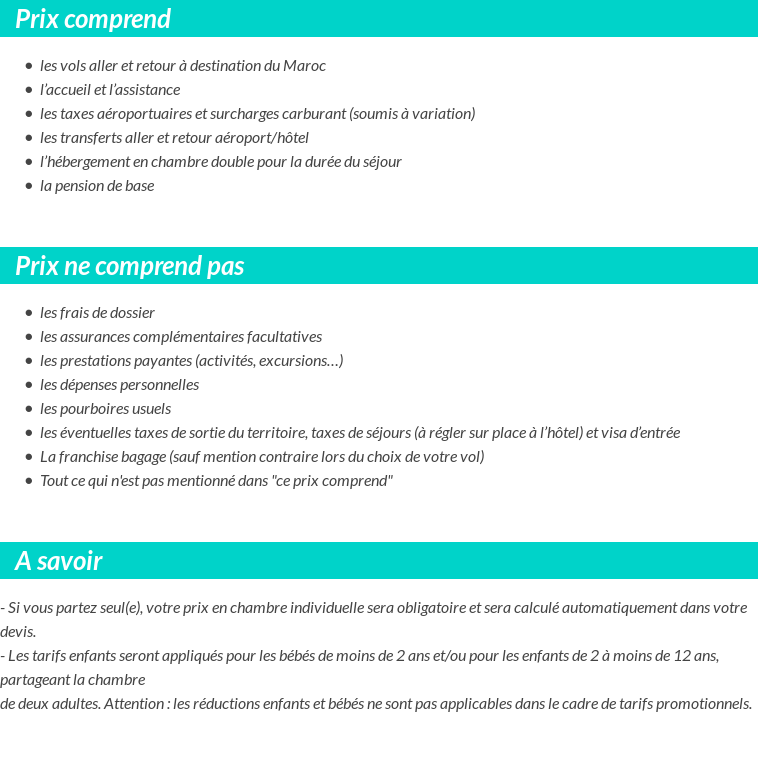 Conditions tarifaires