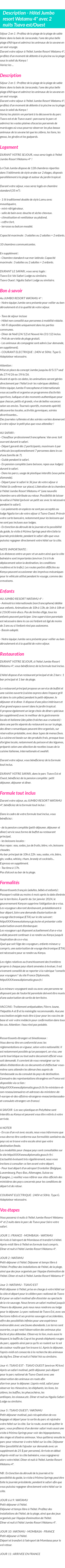 Détails du séjour