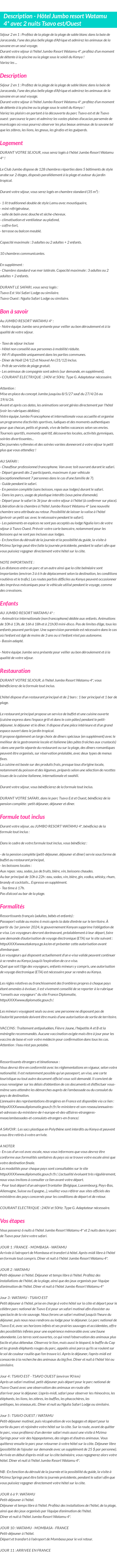 Détails du séjour