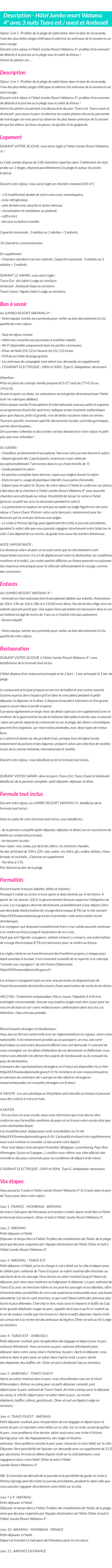 Détails du séjour