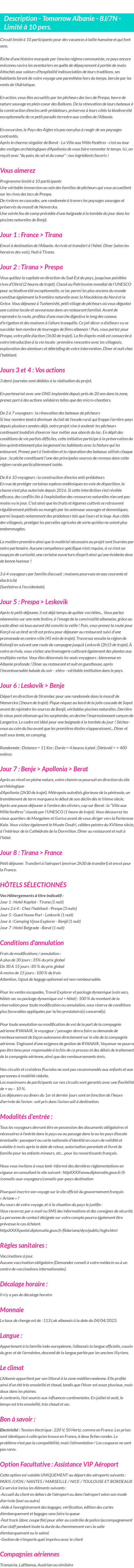 Détails du séjour