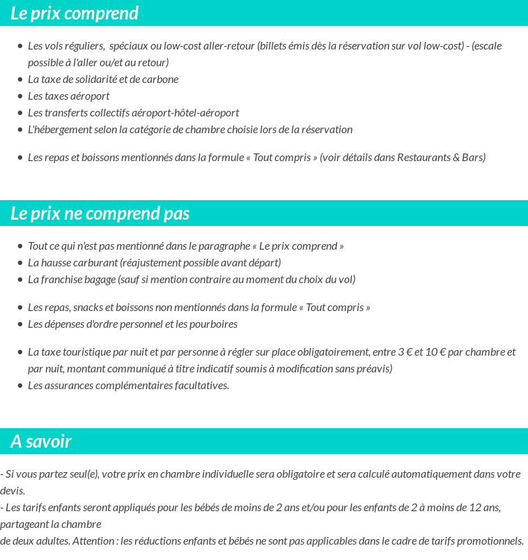 Conditions tarifaires