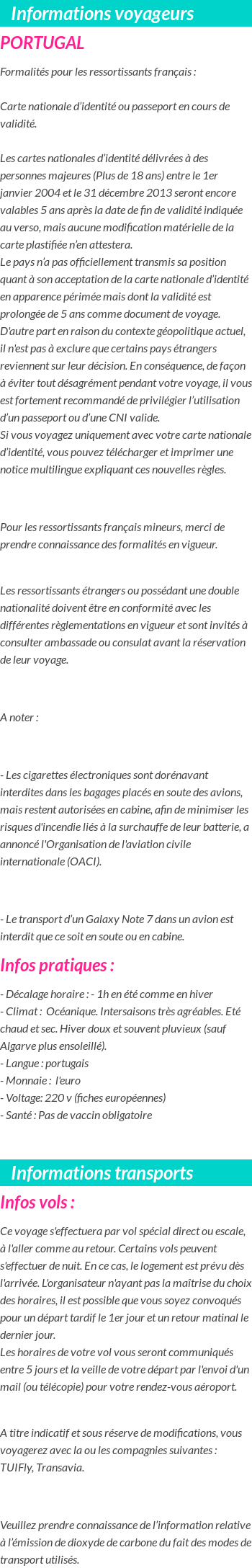Formalités et infos voyageurs