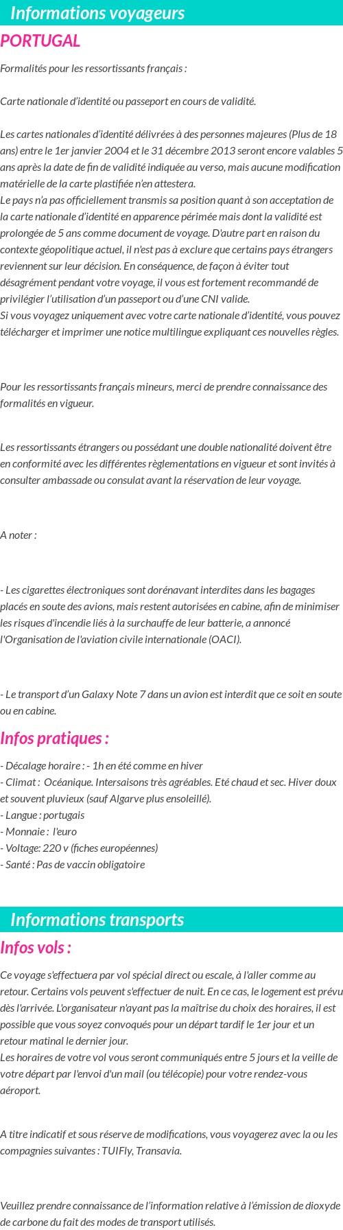 Formalités et infos voyageurs