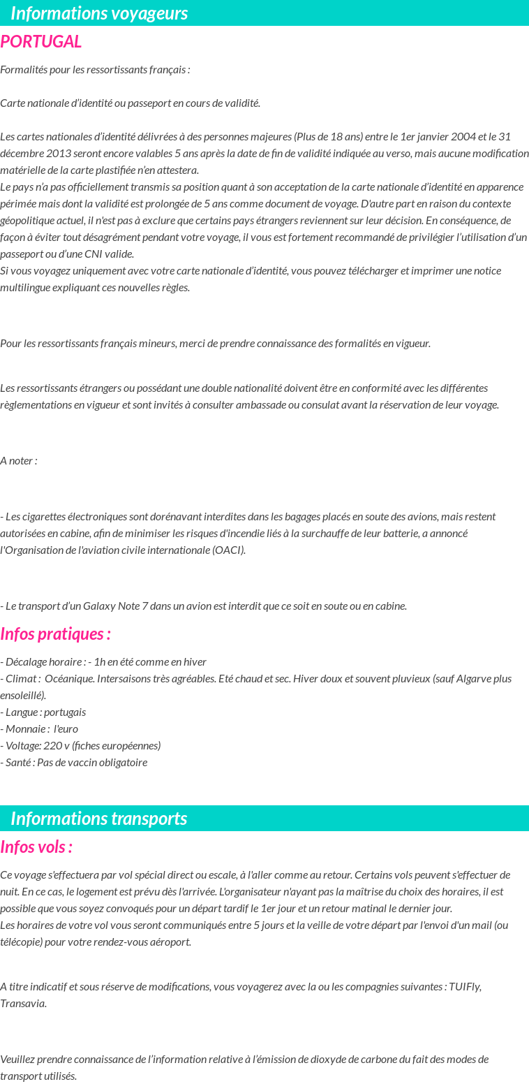 Formalités et infos voyageurs
