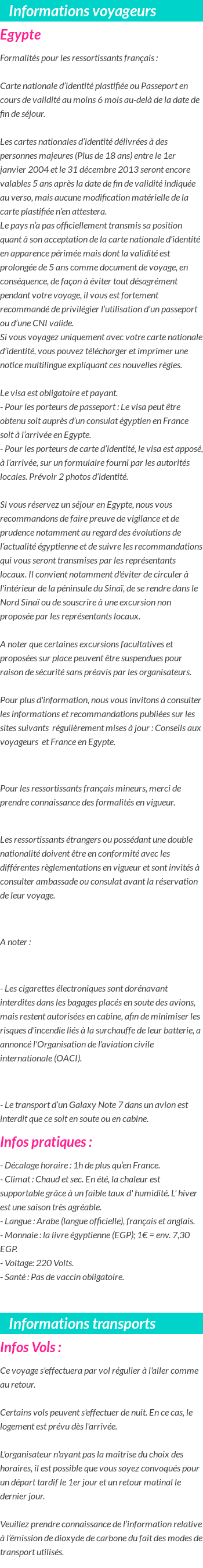 Formalités et infos voyageurs
