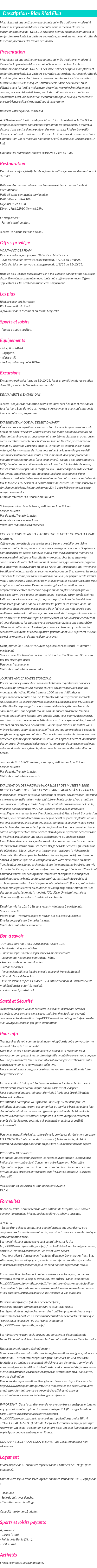 Détails du séjour